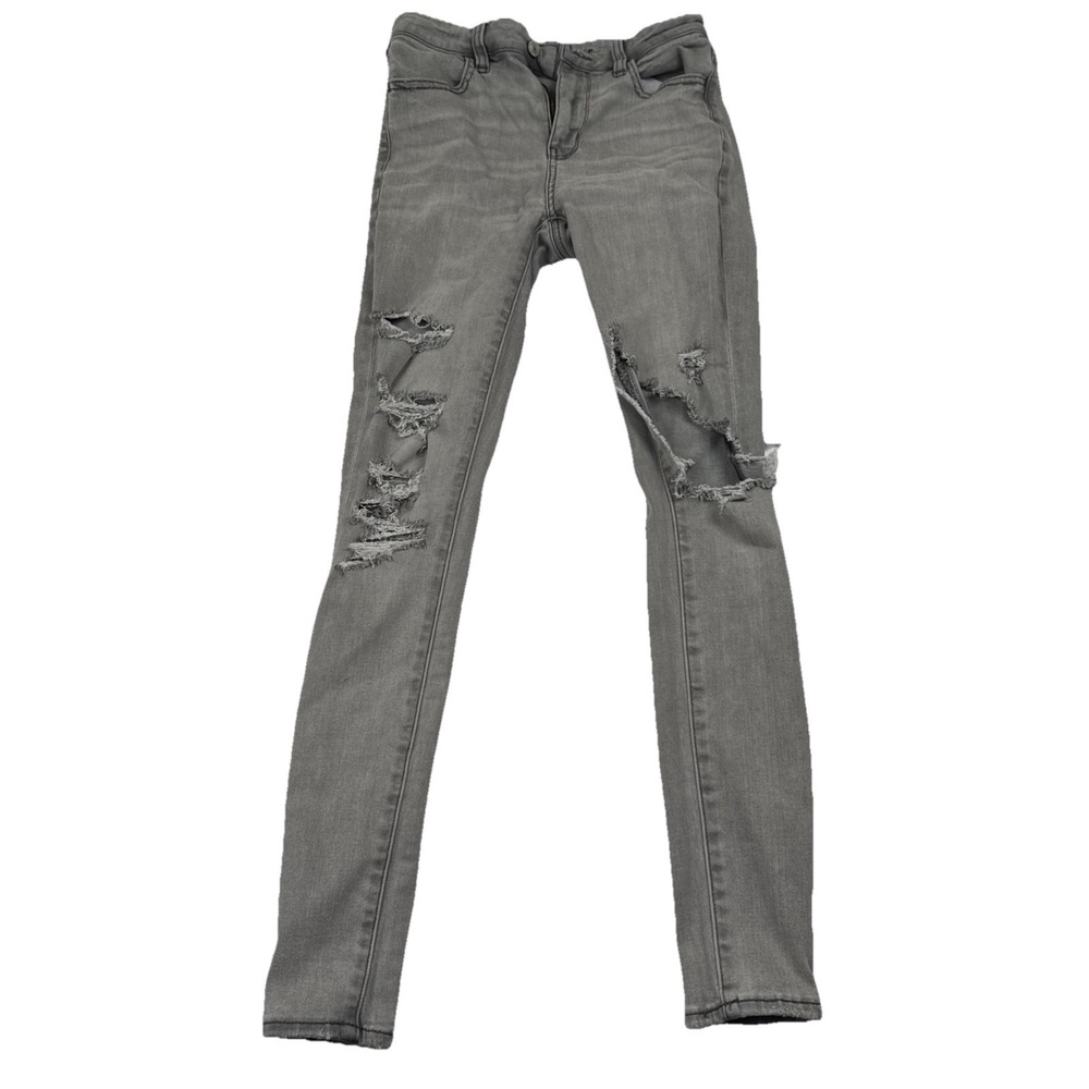 American Eagle Hi-Rise Jegging Womens Sz 2 (26x28) Gray Distressed Skinny Jeans